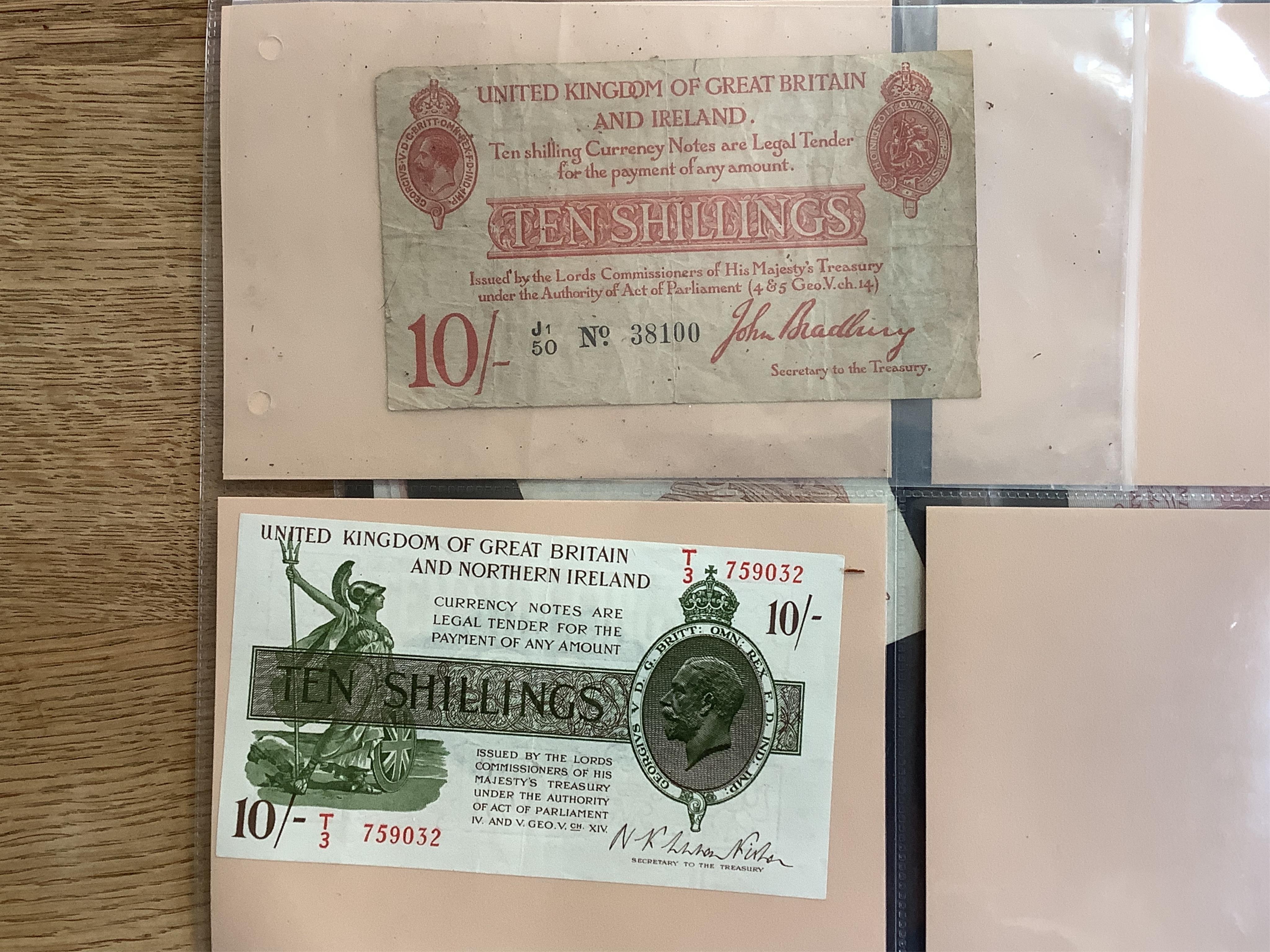 A collection of 25 assorted GV to ERII ten shillings banknotes